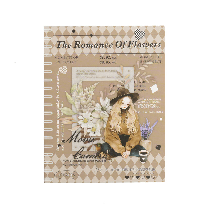 الرومانسية من باقة من سلسلة الزهور ، رسالة الرجعية ، ملصق الحيوانات الأليفة ، 6 حزم في الكثير