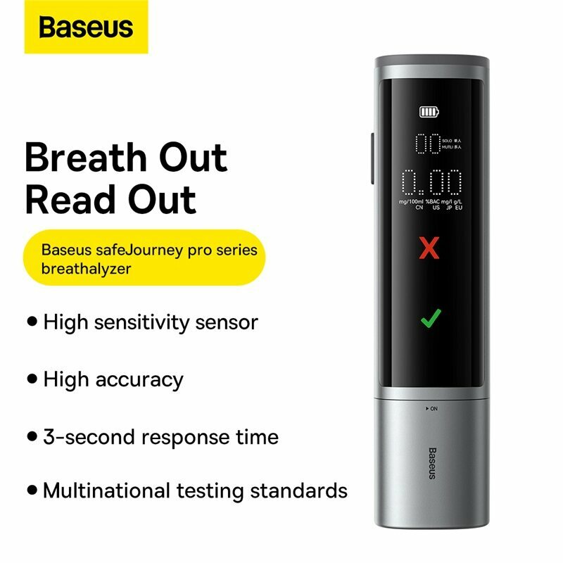جهاز اختبار الكحول الأوتوماتيكي Baseus ، جهاز اختبار التنفس الاحترافي ، مناسب لحركة المرور ، القيادة في حالة سكر ، كشف العدادات