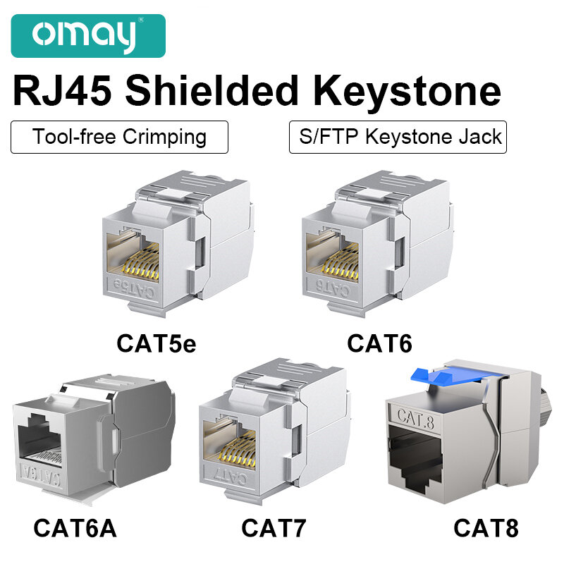 OMAY-RJ45 CAT8 CAT7 CAT6A أداة أقل STP محمية كيستون جاك وحدة ، الذاتي قفل ، CAT6 CAT5E ، سبائك الزنك شبكة مقرنة محول