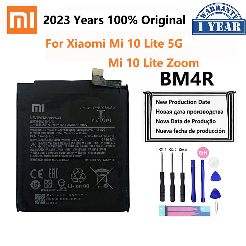 بطارية هاتف أصلي من XIAO MI BM4R 100% mAh موديل 4160 لبطارية هاتف شاومي Mi 10 Lite 10 Lite زووم 5G بطاريات بديلة