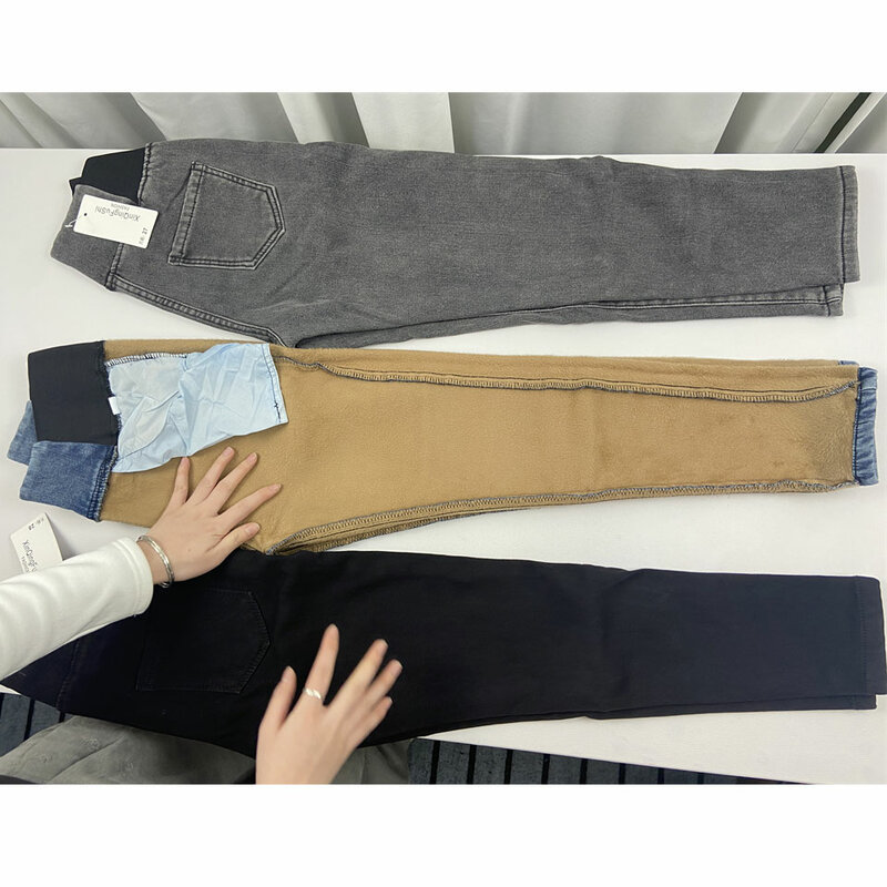 سراويل جينز نسائية مخملية مبطنة بخصر عالٍ ، بنطلون جينز سميك مطاطي ، بنطلون رصاص دافئ ، كلاسيكي ، قطيفة ، كاجوال ، شتاء ، 90-