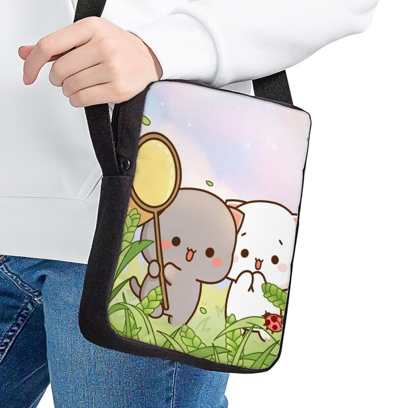 سعة صغيرة حقائب كروسبودي للأطفال جديد Kawaii الكرتون القط نمط طباعة حقيبة الكتف حقيبة سفر عادية قابل للتعديل رسول حقيبة