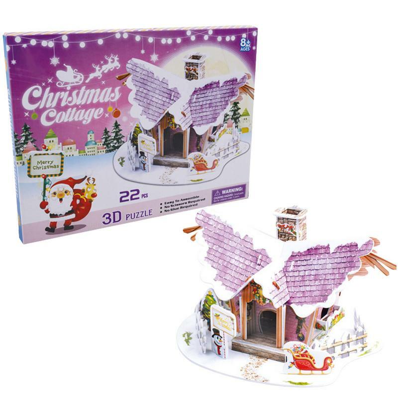 الألغاز موضوع قرية عيد الميلاد ، منازل لغز 3D ، مشهد الثلج الأبيض ، زينة عيد الميلاد بلدة صغيرة