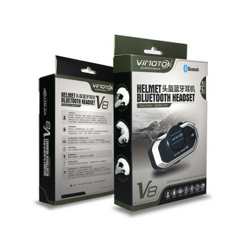 Vimoto-V8 النسخة الإنجليزية للدراجات النارية خوذة إنترفون ، سماعة بلوتوث متوافقة ، والحد من الضوضاء ، 2 طريقة الراديو ، من السهل متسابق