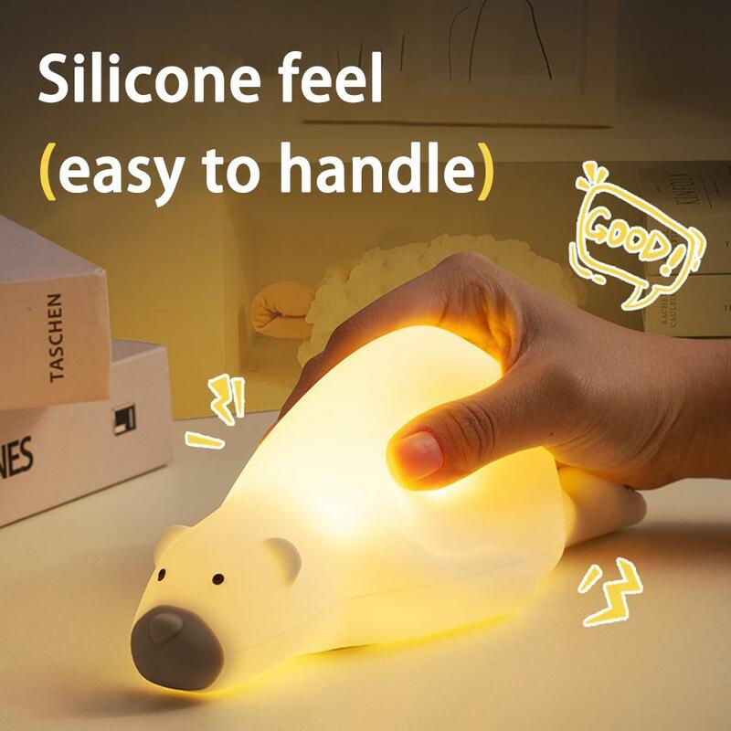 كسول الدب LED ضوء الليل سيليكون عكس الضوء USB قابلة للشحن مصابيح للطفل هدية الكرتون لطيف الحيوان اللمس مصباح السرير ديكور