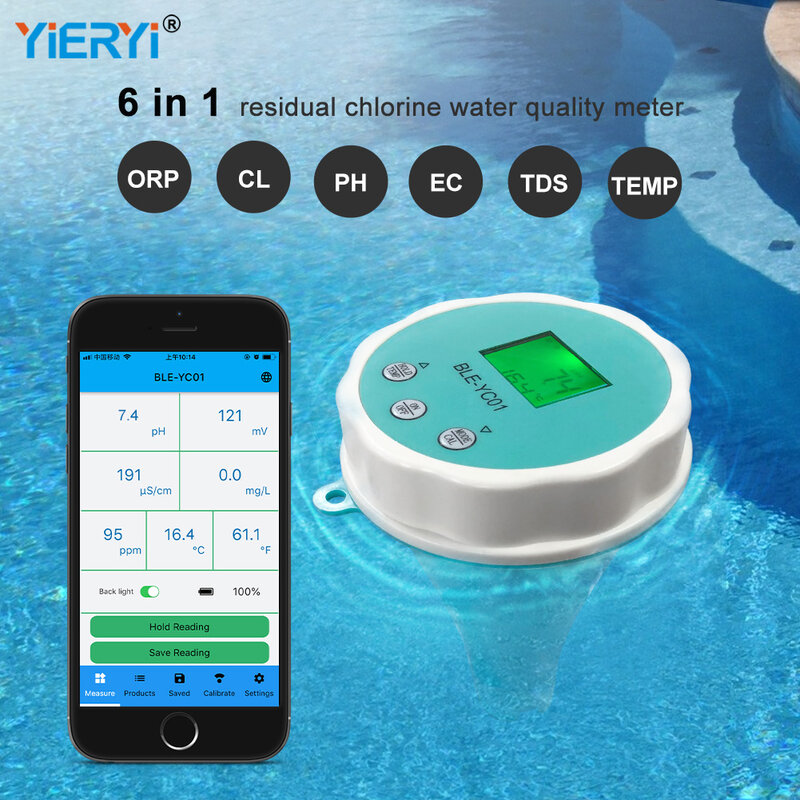 الرقمية درجة الحرارة الكلور ORP EC TDS مقياس درجة الحموضة الأزرق الأسنان على الانترنت رصد المياه جهاز اختبار جودة الماء أداة ذكية لأحواض السباحة أحواض السمك