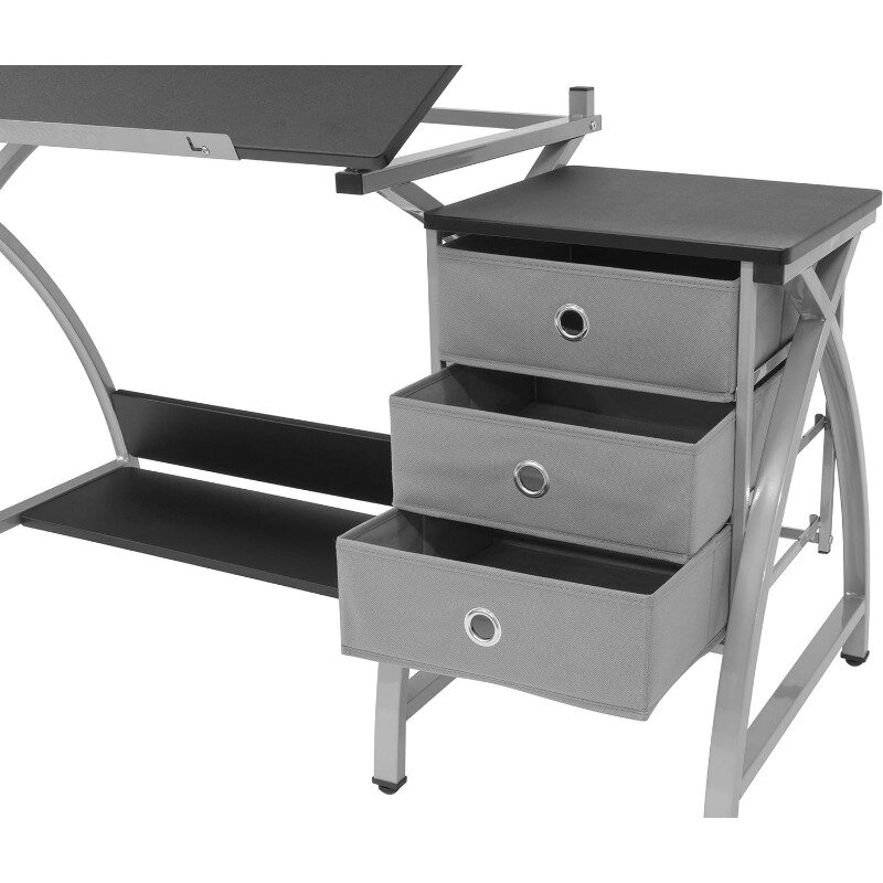 مجموعة تصميمات استوديو SD ، طاولة حرفية ، زاوية أعلى ومقعد قابل للتعديل ، فضي ، أسود ، 2 *