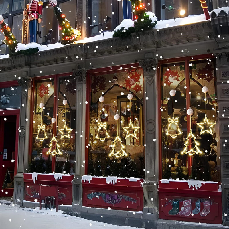 أضواء نافذة عيد الميلاد مع أكواب الشفط ، بطارية تعمل بالطاقة ، جرس شجرة ، نجمة على شكل LED ، مصباح مصاصة ، دروبشيب ، 3 قطعة ، 3600 K
