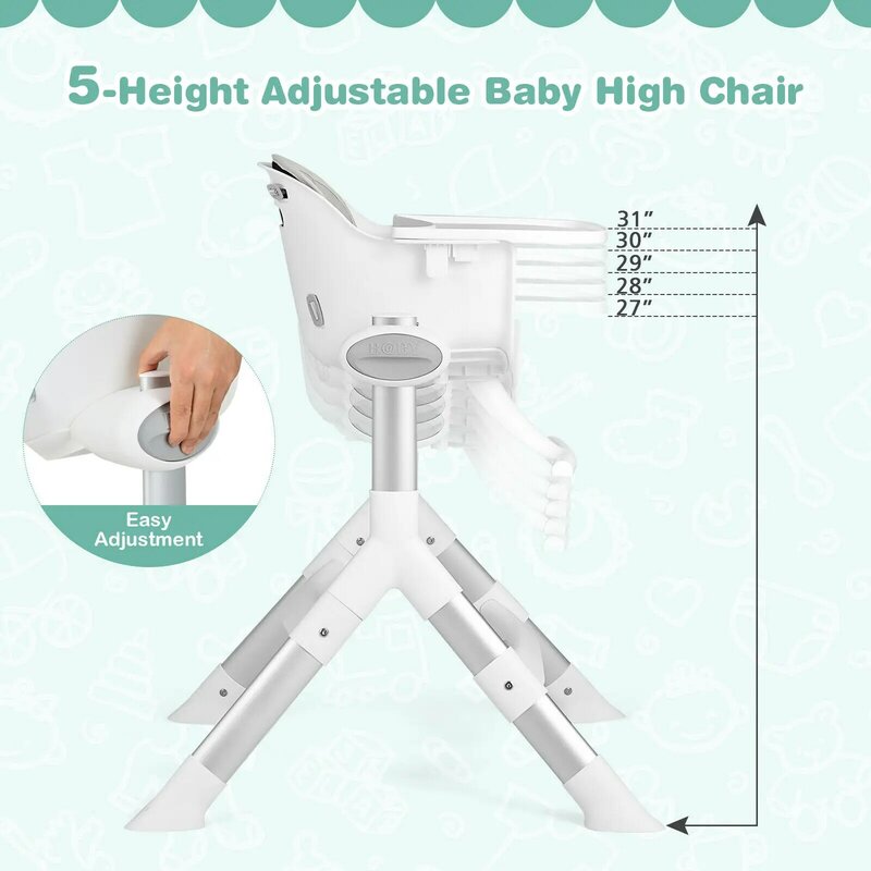 Babyjoy كرسي مرتفع للأطفال الرضع والأطفال الصغار حديثي الولادة تغذية كرسي ث/إطار من الألومنيوم