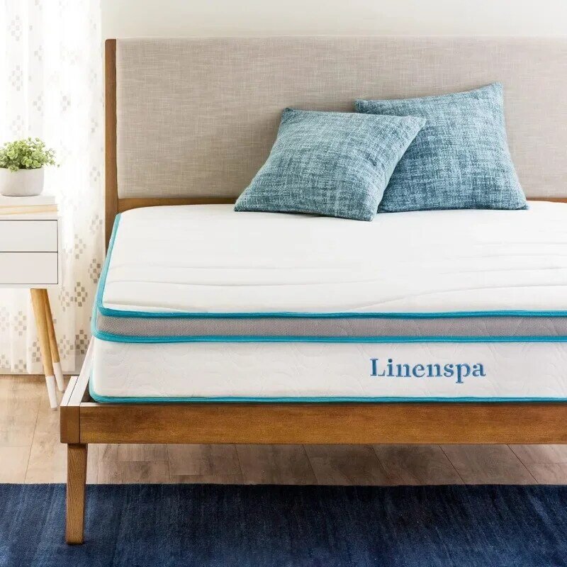 Linenspa-مرتبة زنبركية هجينة ، شعور قوي متوسط ، سرير في صندوق ، راحة ودعم تكيفي ، رغوة ذاكرة ، 8 بوصة