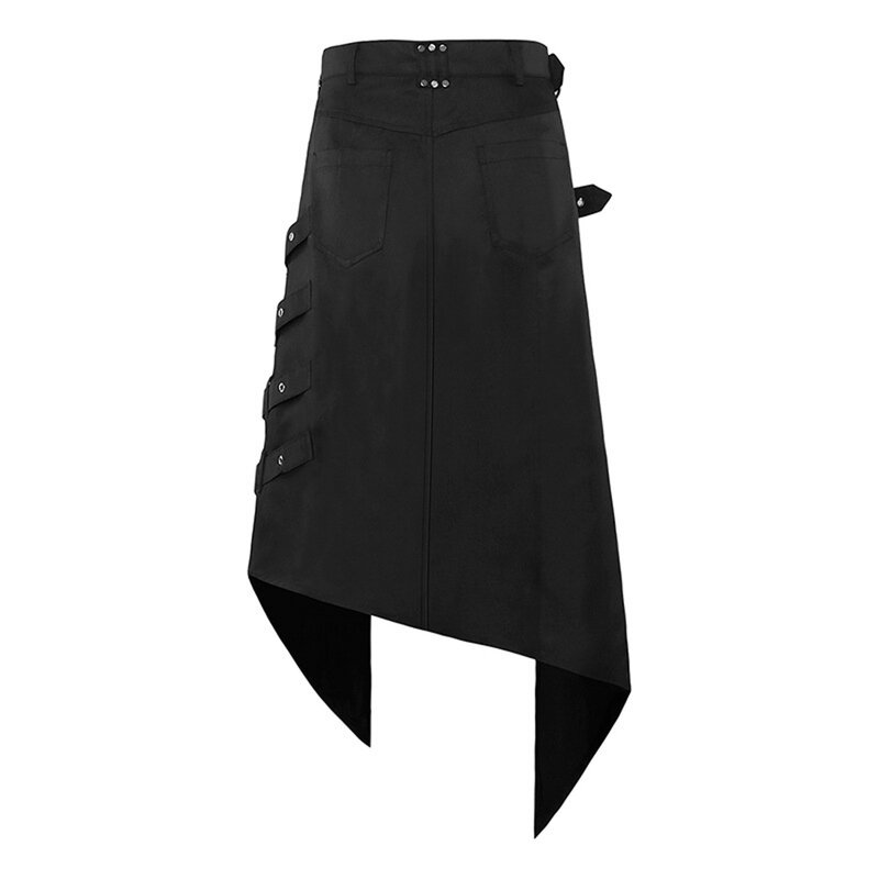 تنورة روك بونك سوداء داكنة للرجال ، فستان نصف قوطي ، خاتم غير متماثل ، حفلة غير رسمية ، موضة عتيقة ، جديدة