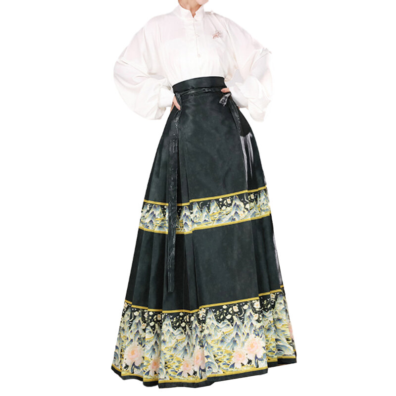 بدلة تنورة مطبوعة من البوليستر للنساء ، بلوزة هانفو ، ملابس غير رسمية ، على الطراز الصيني ، عصرية وعالمية ، تسوق ويومية