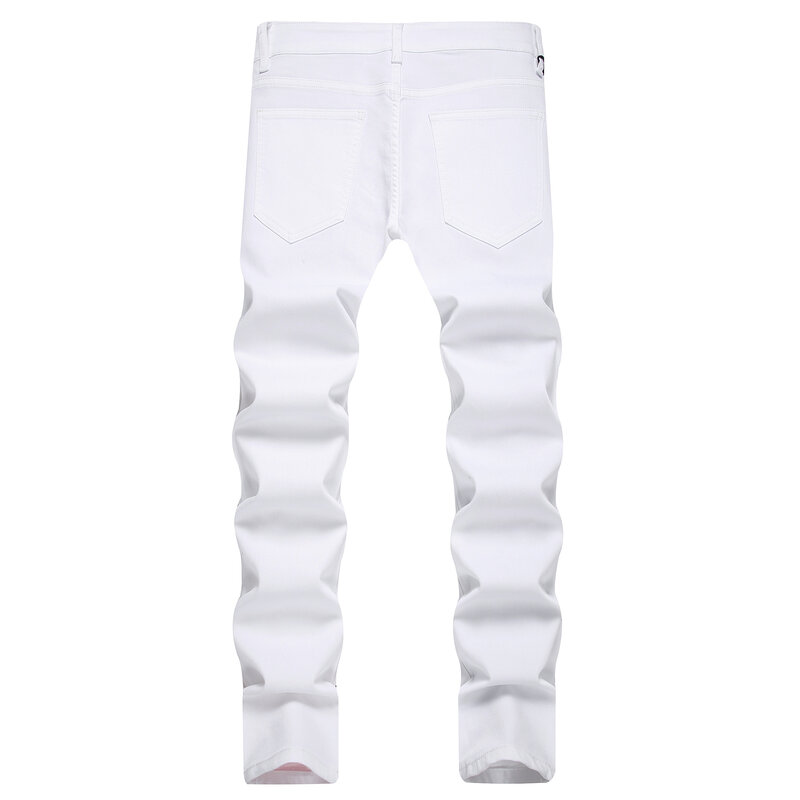 ب ب ب-بنطلون جينز أبيض مطاطي ضيق بتصميم إيطالي للرجال ، بنطلون متوسط الخصر ، مطبوع ، موضة الربيع ، جديد ، تصميم إيطالي ،