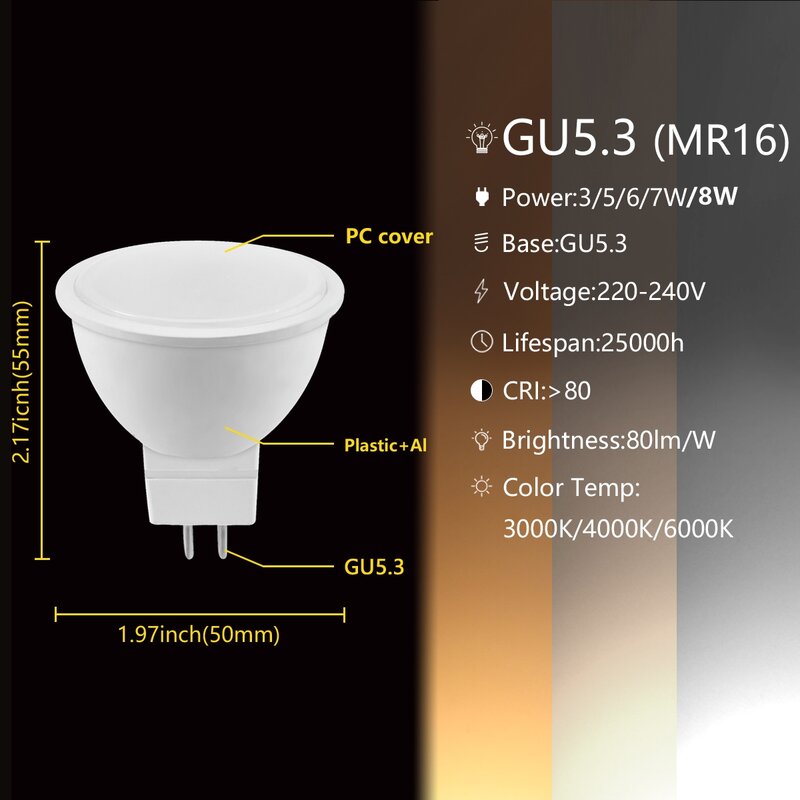 1-10 قطعة GU10 MR16 LED مصباح الأضواء لمبة 38 درجة لامبارا AC220V 120 فولت 3 واط-8 واط bombillas led MR16 Lampada بقعة ضوء 3 واط 5 واط 6 واط 7 واط