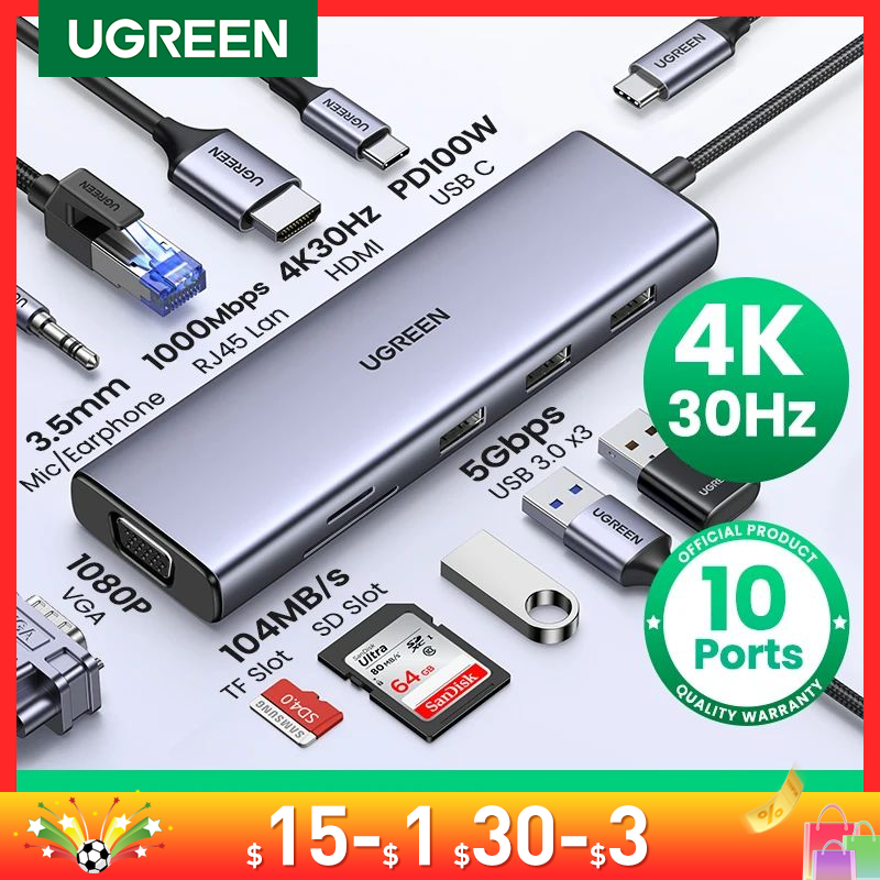 Ugreen-قاعدة توصيل محمول لـMacBook Pro Huawei Mate 30, منصة محوَل USB C HUB Type C الى المتعدد USB 3.0 HUB HDMI، منفذ فاصل Type C HUB