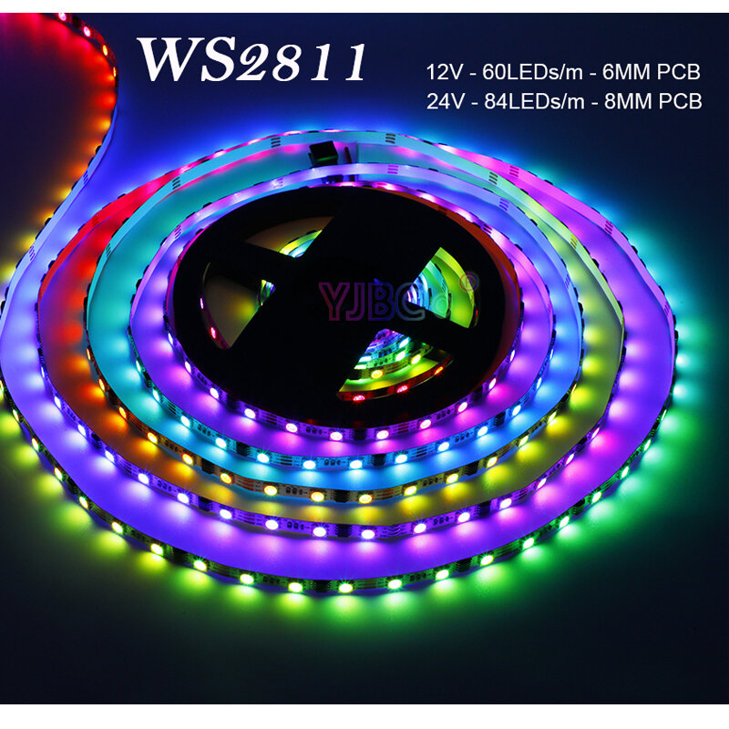 أضواء شريط LED مرنة ، لون أبيض ، WS2811 ، RGB Pixel ، IC خارجي ، IP30 ، 6 ، 8 بار ، 10 ، 12 فولت ، 24 فولت ، 5 متر ، 60 مصباح ، 84 صاعدية ، م ، من