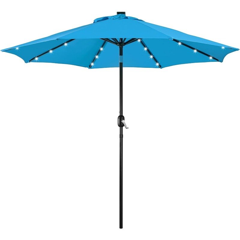 مظلة فناء تعمل بالطاقة الشمسية ، مظلة طاولة حماية من الأشعة فوق البنفسجية ، 32 مصباح ليد ، إمالة زر الضغط ، نظام رفع كرنك ، 9ft