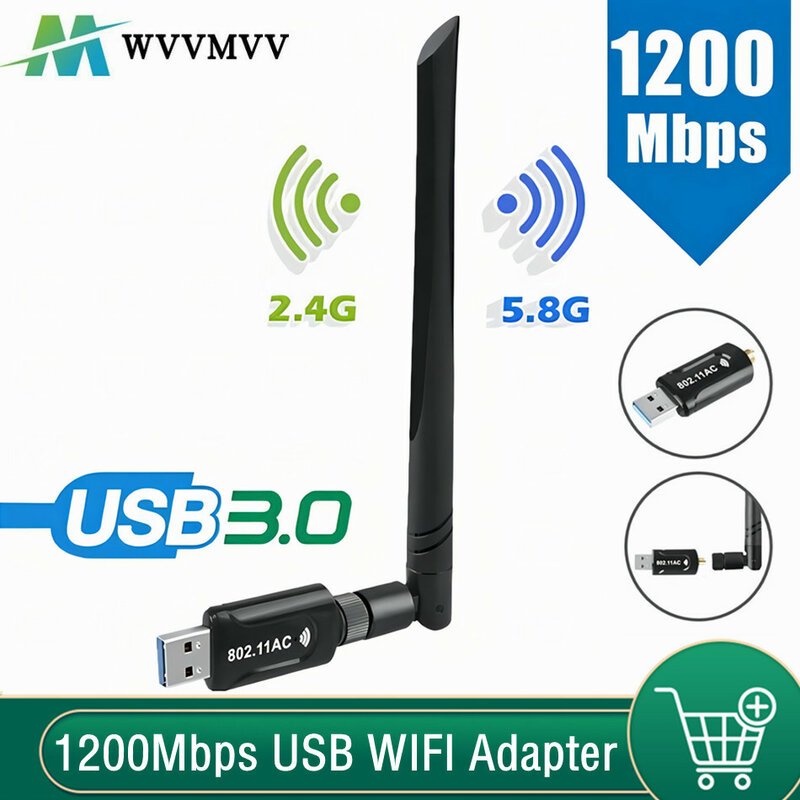 WvvMvv 1200Mbps اللاسلكية USB 3.0 واي فاي محول استقبال ثنائي النطاق 5G و 2.4G 5dBi هوائي واي فاي مفتاح USB محول ل Windows PC ماك
