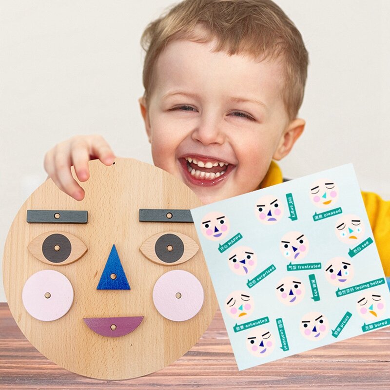 لعبة المشاعر الخشبية للأطفال ، emocom ، Blockstoy صنع الوجوه ، 3 سنوات وما فوق