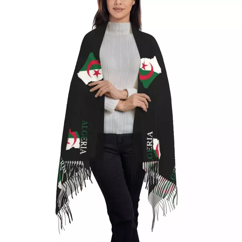وشاح مطبوع علم جزائري للرجال والنساء ، أوشحة دافئة ، شال قلب ، لف شخصي ، علم الجزائر ، خريف شتاء