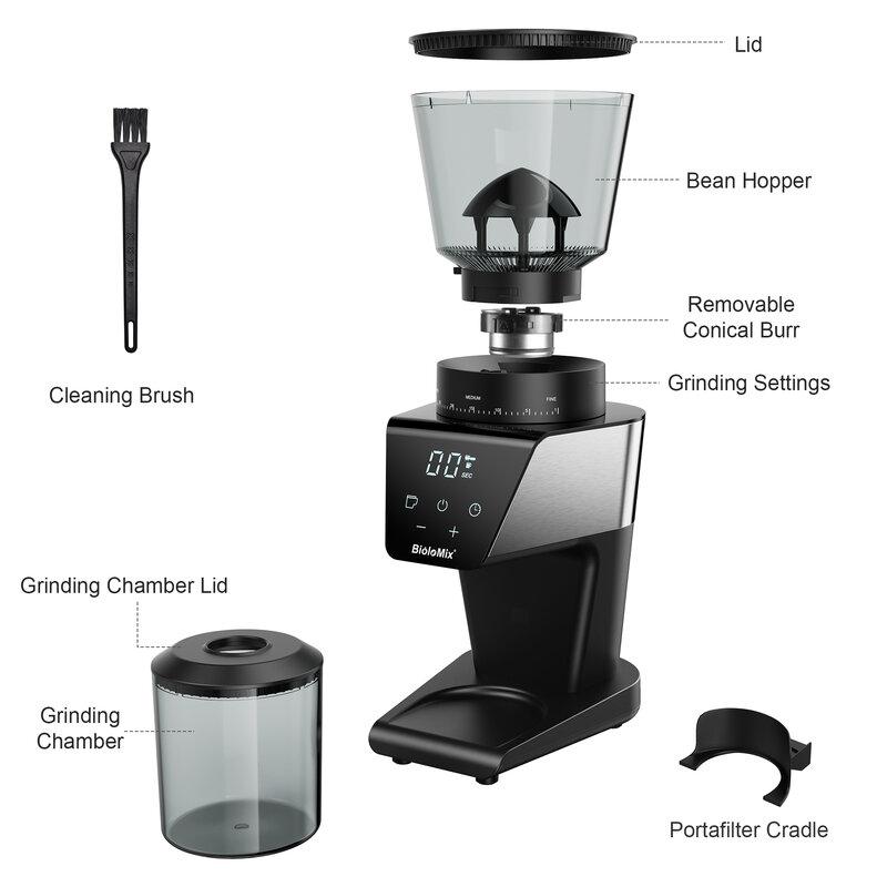 BioloMix التلقائي لدغ مطحنة القهوة الكهربائية طاحونة مع 30 التروس ل اسبريسو القهوة الأمريكية صب أكثر من البصرية تخزين الفول