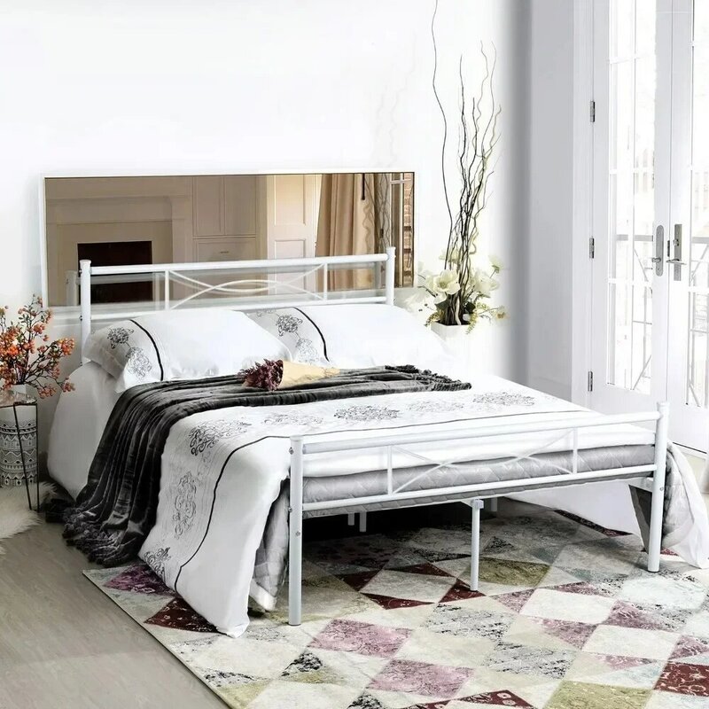 إطار سرير بحجم كوين مع لوح أمامي ، منصة مرتبة لغرفة النوم ، إطارات أساس