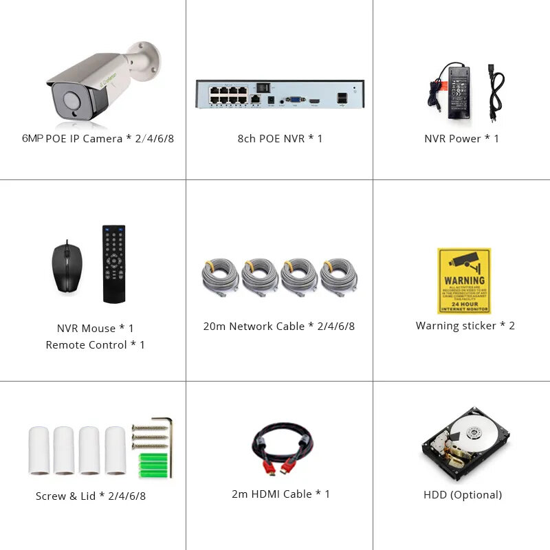 مجموعات نظام أمان كاميرا IP مقاومة للماء XMeye ، كشف الوجه ، الصوت ، الدوائر التلفزيونية المغلقة ، المراقبة بالفيديو ، AI ، Onvif ، NVR ، 20fps ، 6MP ، بو