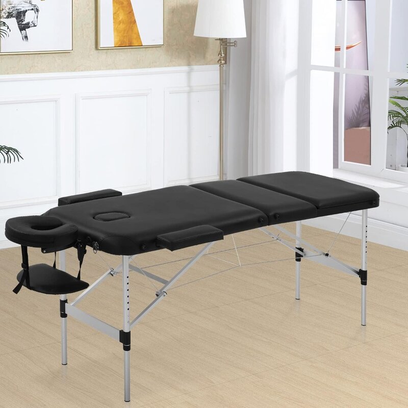 سرير صالون ألومنيوم قابل للتعديل مع حقيبة حمل ، طاولة تدليك محمولة ، 3 سرير قابل للطي ، ارتفاع 73 بوصة