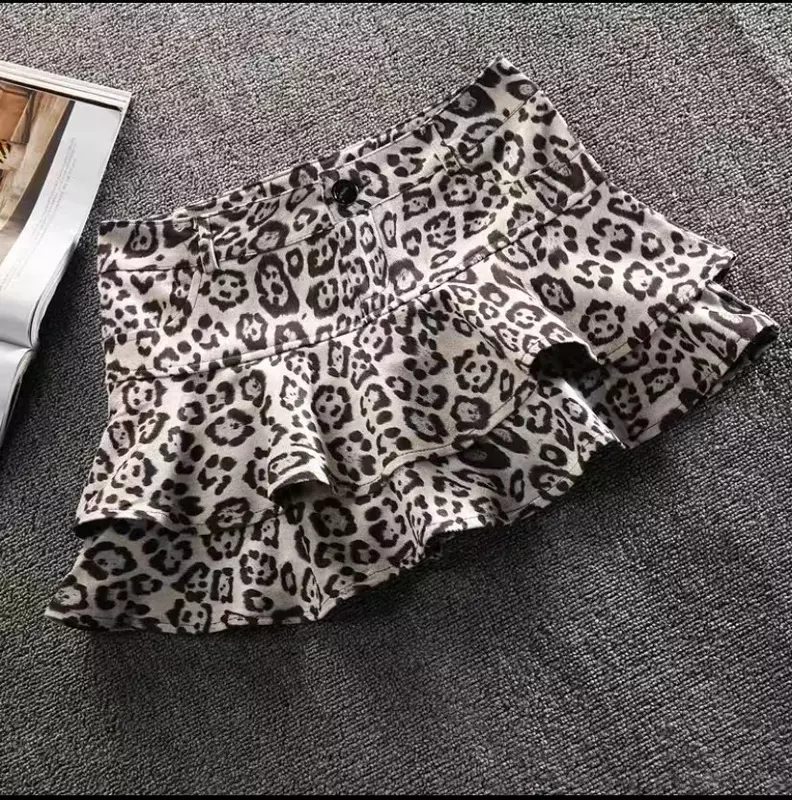 المرأة ليوبارد طباعة مطوي تنورة صغيرة ، hashigha ، مثير ، Y2K ، ارتفاع الخصر ، الورك ، قصيرة ، ساخنة ، موضة جديدة