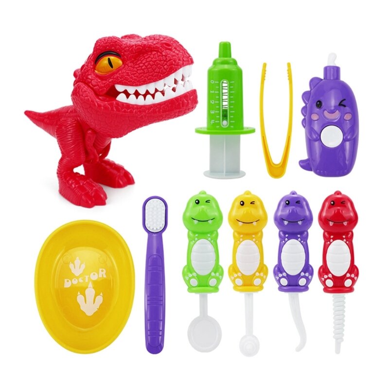 ديناصور انظر طبيب الأسنان تلعب مجموعة هدية للأطفال الصغار للعب الأدوار مع أدوات تعليمية طبيب الأسنان لعبة طقم طبي