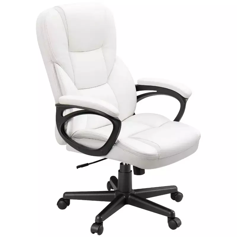 كرسي مكتب تنفيذي عالي الظهر من الجلد الصناعي ، كرسي كمبيوتر مع دعم قطني ، أثاث مريح أبيض للألعاب