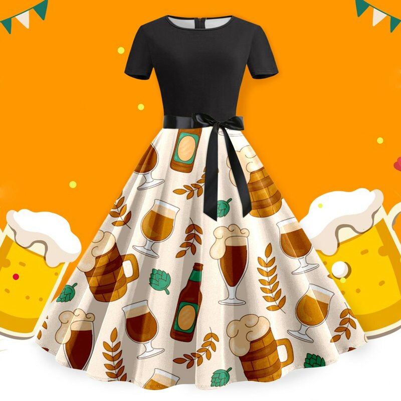 زي أوكتوبرفيست الألماني للسيدات ، فستان غير رسمي عتيق ، بيرة مطبوعة ، أرجوحة كبيرة ، كرنفال ، مهرجان ، هالوين