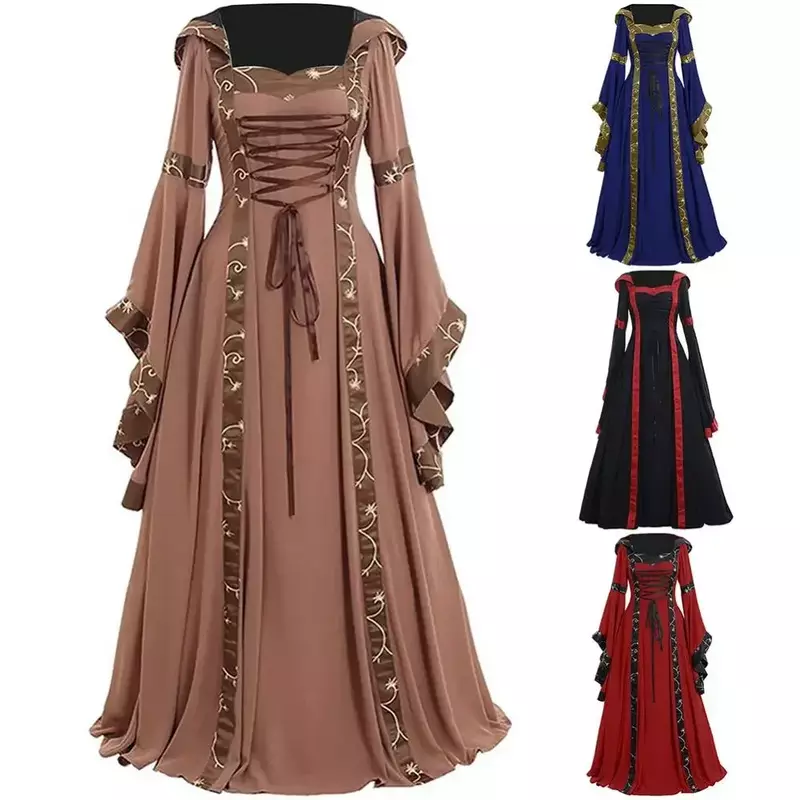فستان طول الكلمة في القرون الوسطى للنساء ، طويلة الأكمام ، الدانتيل يصل ، زي هالوين #1