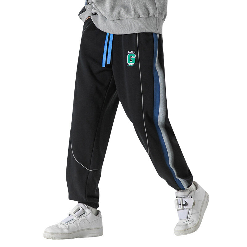 الجانب شريط Sweatpants الرجال سراويل تقليدية التباين مستقيم السراويل مرونة الخصر Sweatpants الرجال الملابس الرياضية خط سراويل للجري