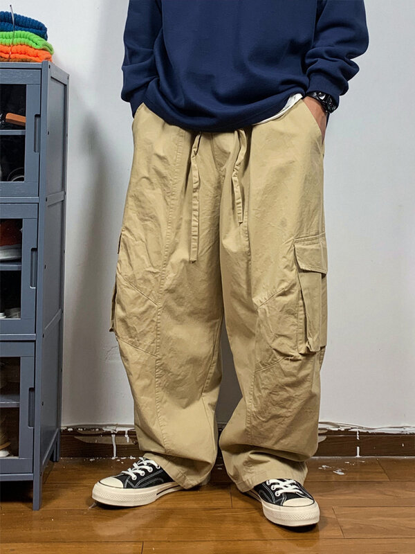 ملابس الشارع الشهير الأمريكية فضفاضة السراويل البضائع الفضفاضة الرجال الملابس Harajuku عالية الجودة السراويل التكتيكية العمل بنطلون مستقيم