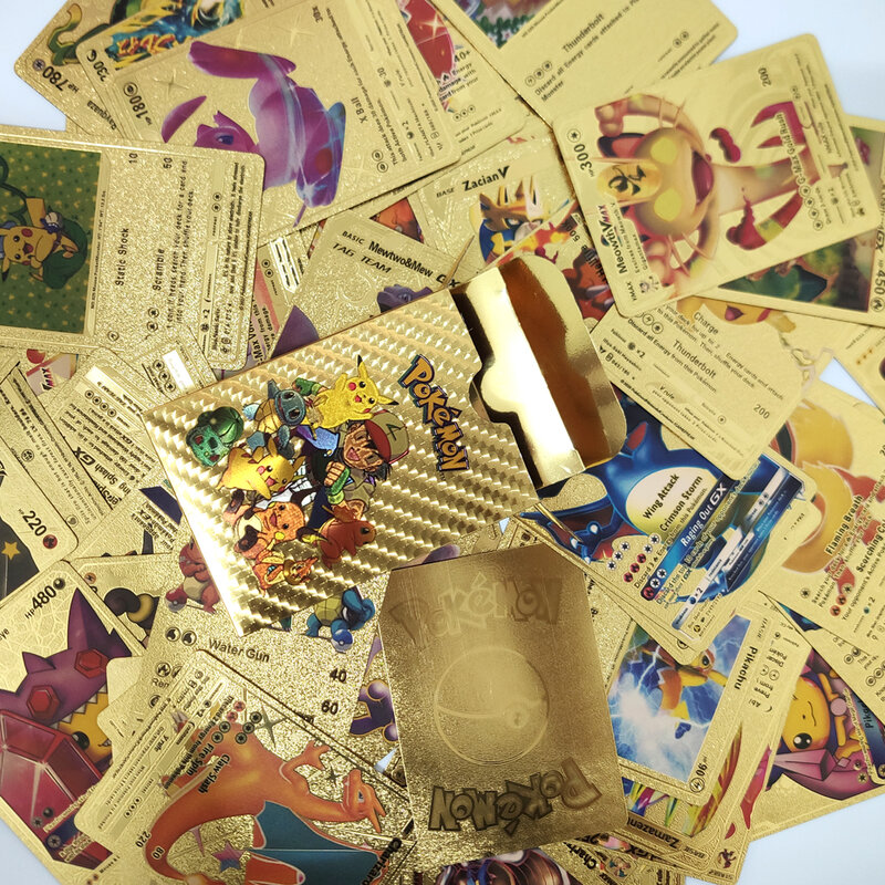 بوكيمون بطاقات معدنية الذهب Vmax GX Vstar الإنجليزية الإسبانية بطاقة Charizard بيكاتشو جمع معركة المدرب بطاقة ألعاب أطفال هدية