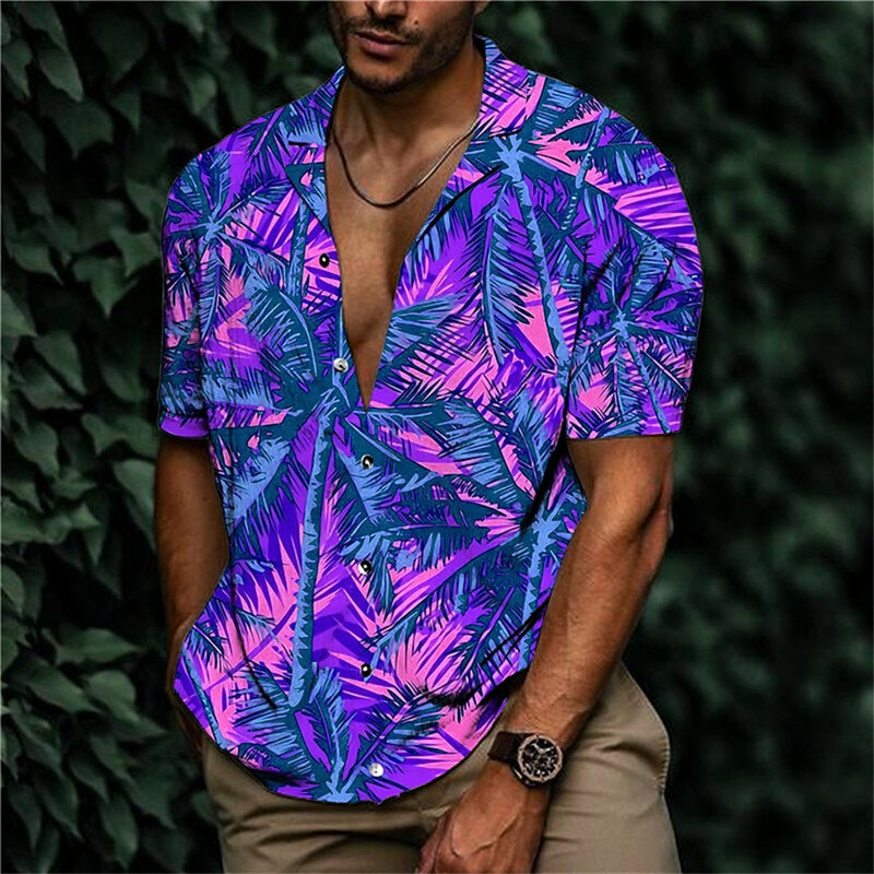 2023 شجرة جوز الهند شاطئ عطلة حفلة الرجال قميص القطن الصيف قميص الرجال هاواي قميص عادية موضة الشارع قصيرة الأكمام