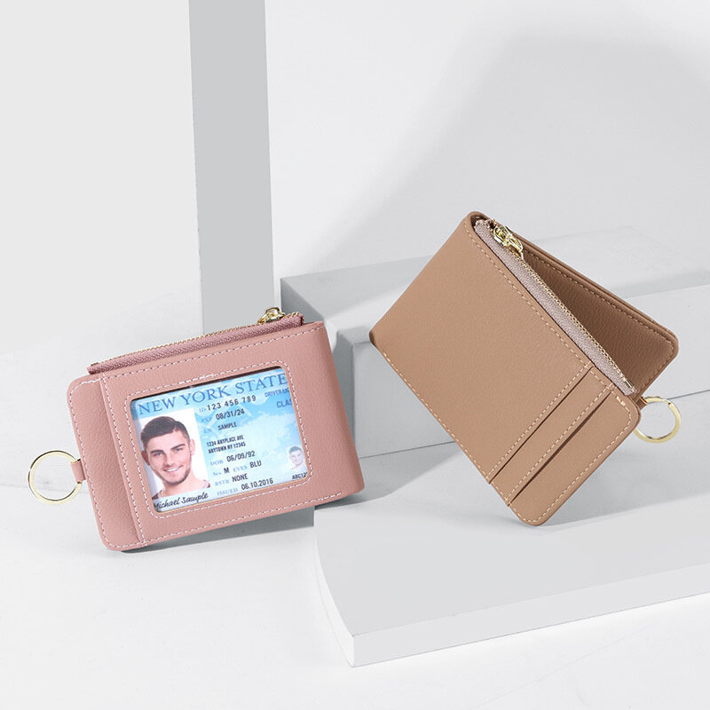 بولي Leather جلدية قابلة للطي كلية نمط بطاقة المحفظة مع سستة ومكافحة خسر حلقة متعددة الأغراض شهادة حامل حافظة بطاقات للمرأة