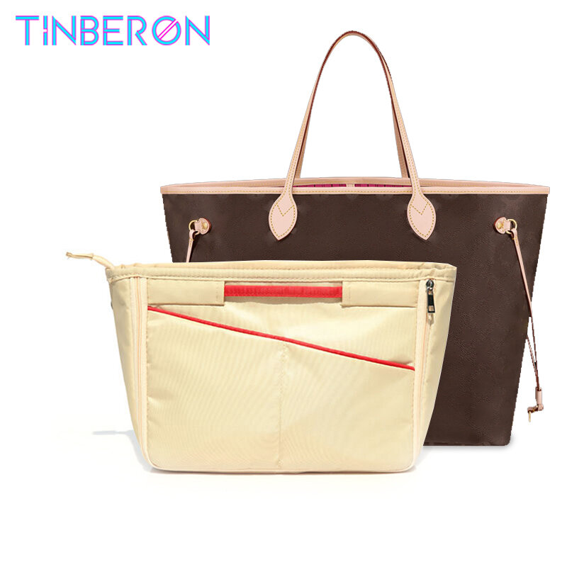 TINBERON حقيبة منظم يشكلون حقيبة مستحضرات التجميل يناسب حقيبة فاخرة بطانة حقيبة يد محفظة السفر إدراج مستلزمات التجميل تخزين حقيبة النايلون