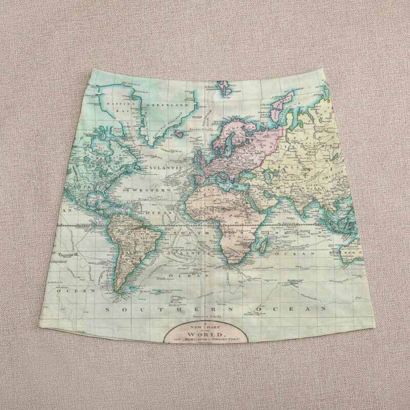 تنورة خريطة عتيقة للمرأة في العالم 1801 طباعة التنانير الصغيرة الحديثة ملابس الشارع نمط عالية الخصر المتضخم تنورة ألف خط غير رسمية