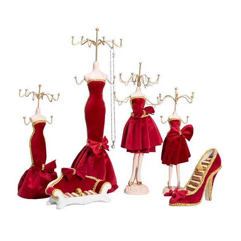 أحمر أنيق مجوهرات عرض موقف الحرف اليدوية المنزل الحلي عالية الكعب الحذاء الدائري حامل للبنات الزفاف هدية