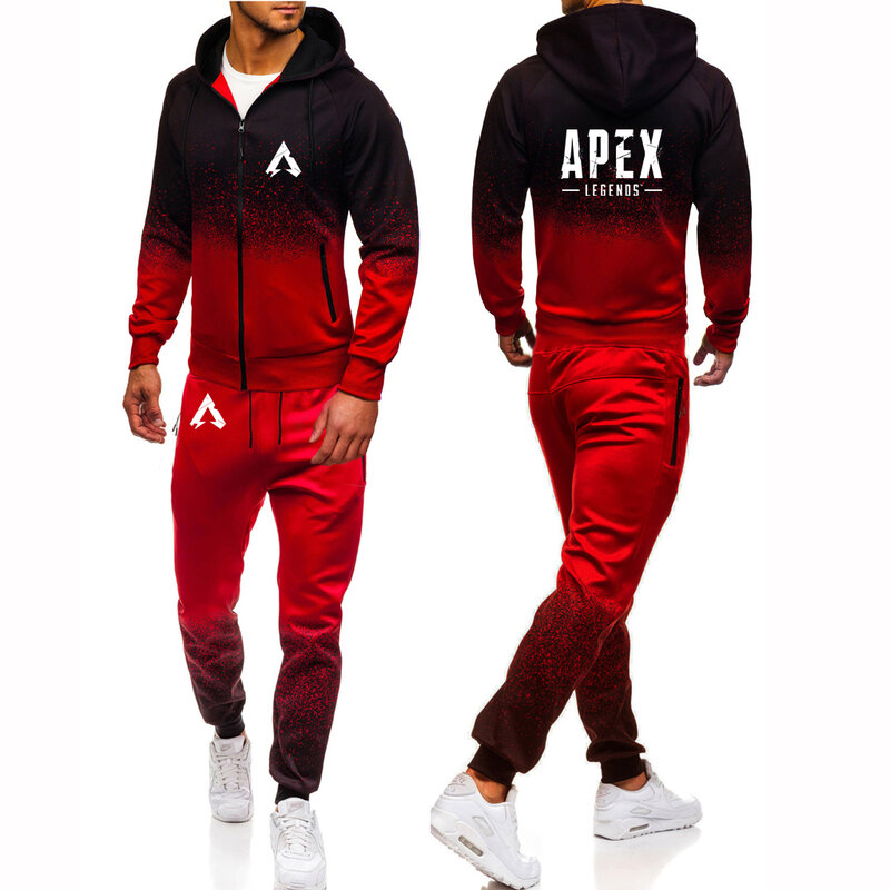 Apex Legends Game Men's New Spring And Autumn Print Zipper Jacket Gradient Color Zipper Hoodie Leisure + Fashion Sweatpants Suit