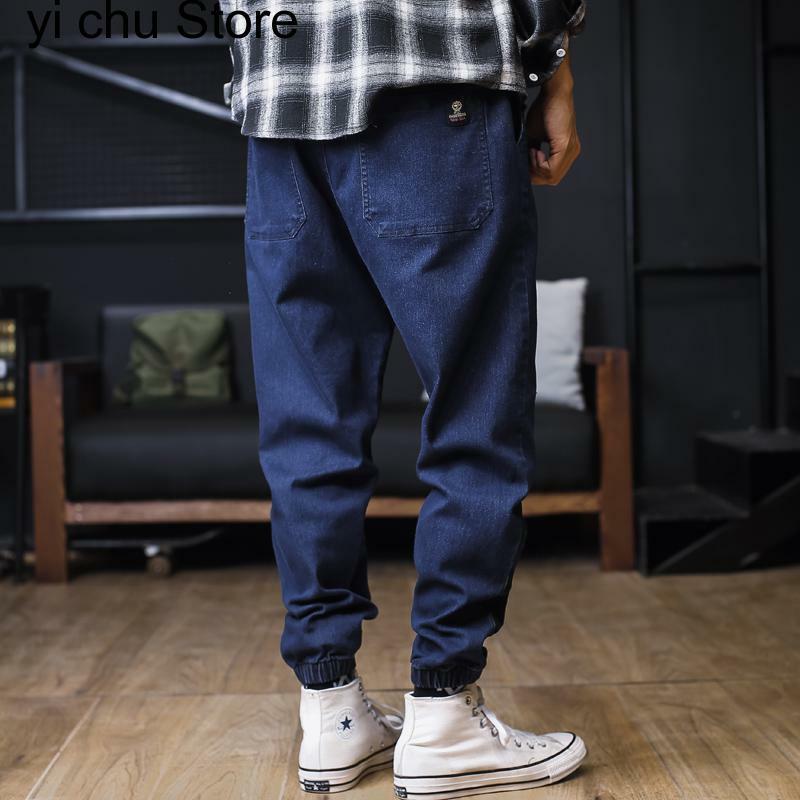 جينز رجالي مقاس كبير جديد بنطلون جينز غير رسمي فضفاض مناسب للجري بنطلون جينز غير رسمي طويل حتى الكاحل