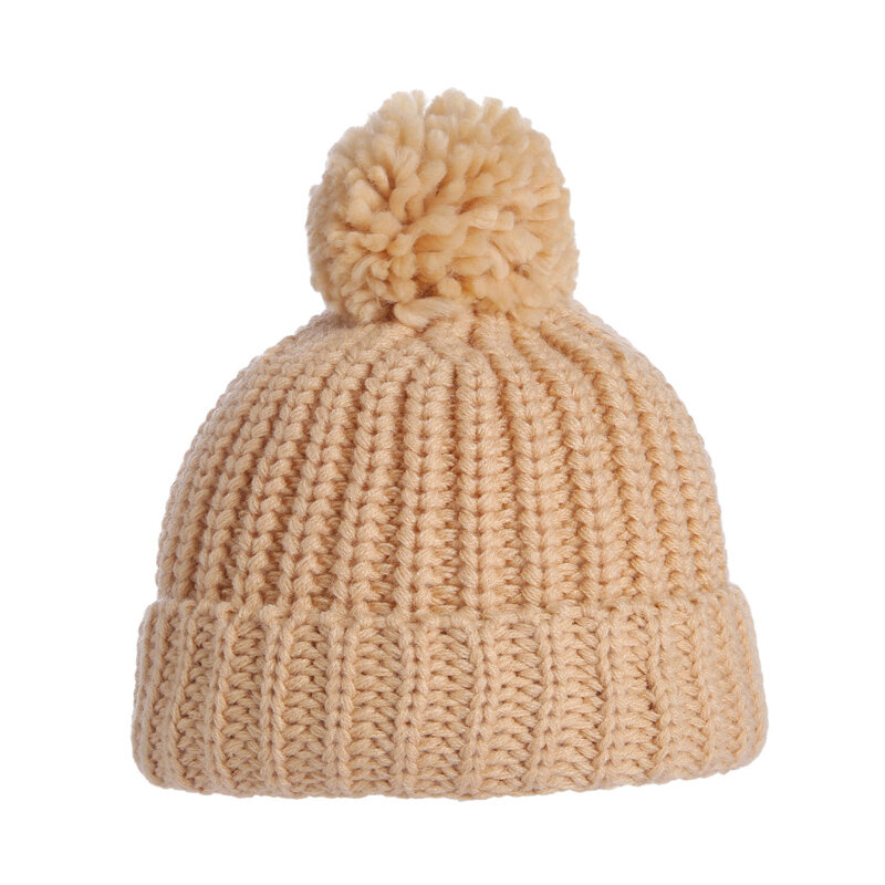 قبعة صغيرة محبوكة للصبيان والبنات مع بوم بوم ، قبعة صغيرة سميكة للأطفال الرضع ، قبعة شتوية دافئة