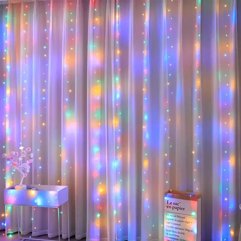 LED الستار جارلاند الجنية سلسلة أضواء ، عيد الميلاد عطلة الطرف ، الزفاف الديكور ، USB عن بعد ، 8 طرق شلال الإضاءة ، 3m