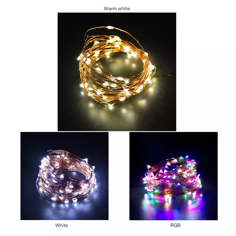 أضواء سلسلة من الأسلاك النحاسية LED USB ، إكليل مقاوم للماء ، أضواء خرافية ، ديكور الحفلات ، عيد الميلاد ، الزفاف ، 5 أمتار ، 50 مصباح LED ، 10 أمتار ، المصابيح
