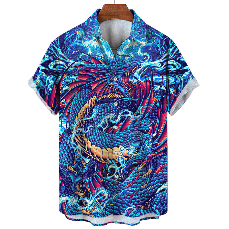قمصان الرجال التنين هاواي اللباس ، طباعة 3D ، الصيف ، النمط الكلاسيكي ، Y2K خمر ، بلوزة ذكر ، صالح سليم ، الموضة