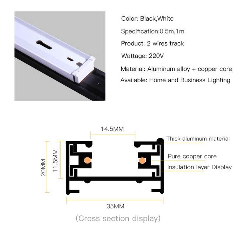 العالمي الألومنيوم 2-سلك 0.5 متر المسار السكك الحديدية موصلات ل LED المسار ضوء Lamps-2Pieces/مجموعة مثالية للإضاءة في محلات الملابس