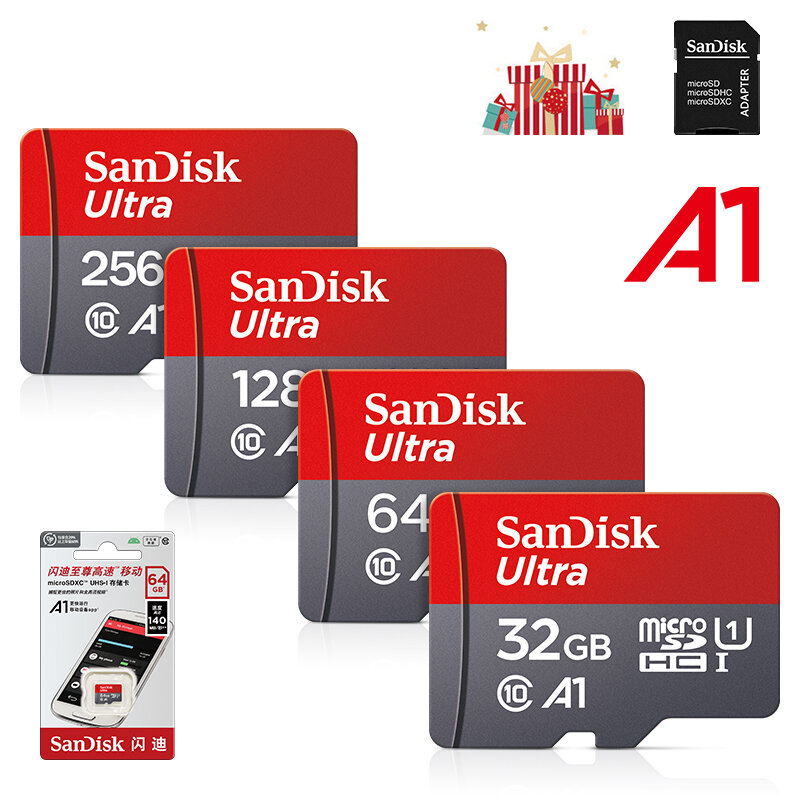 سانديسك-بطاقة مايكرو اس دي اصلية مع محول ، بطاقة ذاكرة تي اف ، 32 جيجابايت ، فئة 10 ، مايكرو اس دي 32 جيجابايت