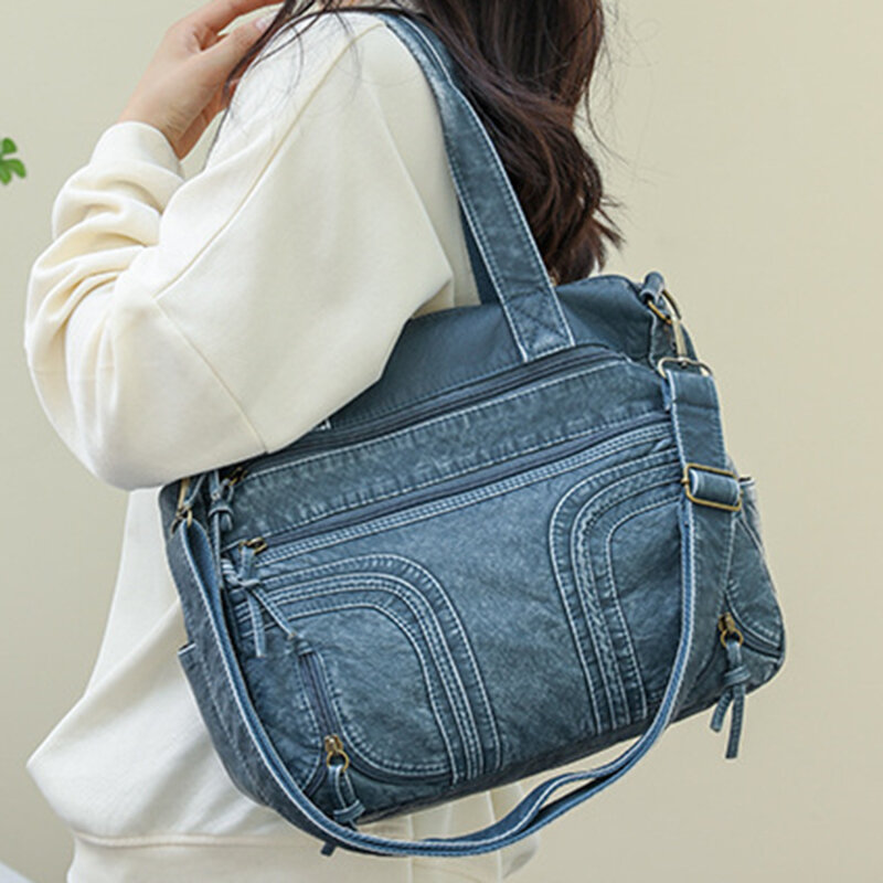حقائب يد كلاسيكية من الجلد الصناعي الناعم للنساء ، حقيبة حمل سعة كبيرة ، جيوب كثيرة ، حقيبة ساعي البريد ، موضة جديدة